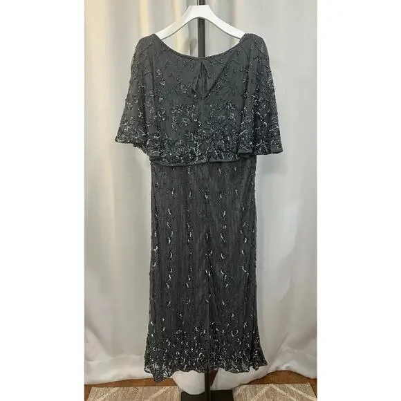 Mac Duggal Embellished Cape Sleeve Column Dress #5939 Plus Size 22 W NWT Midi